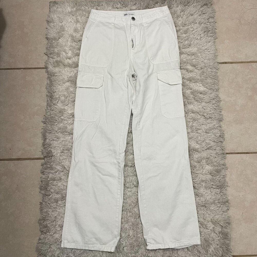 Zara Womens White Cargo Pants Size 4 With Pockets